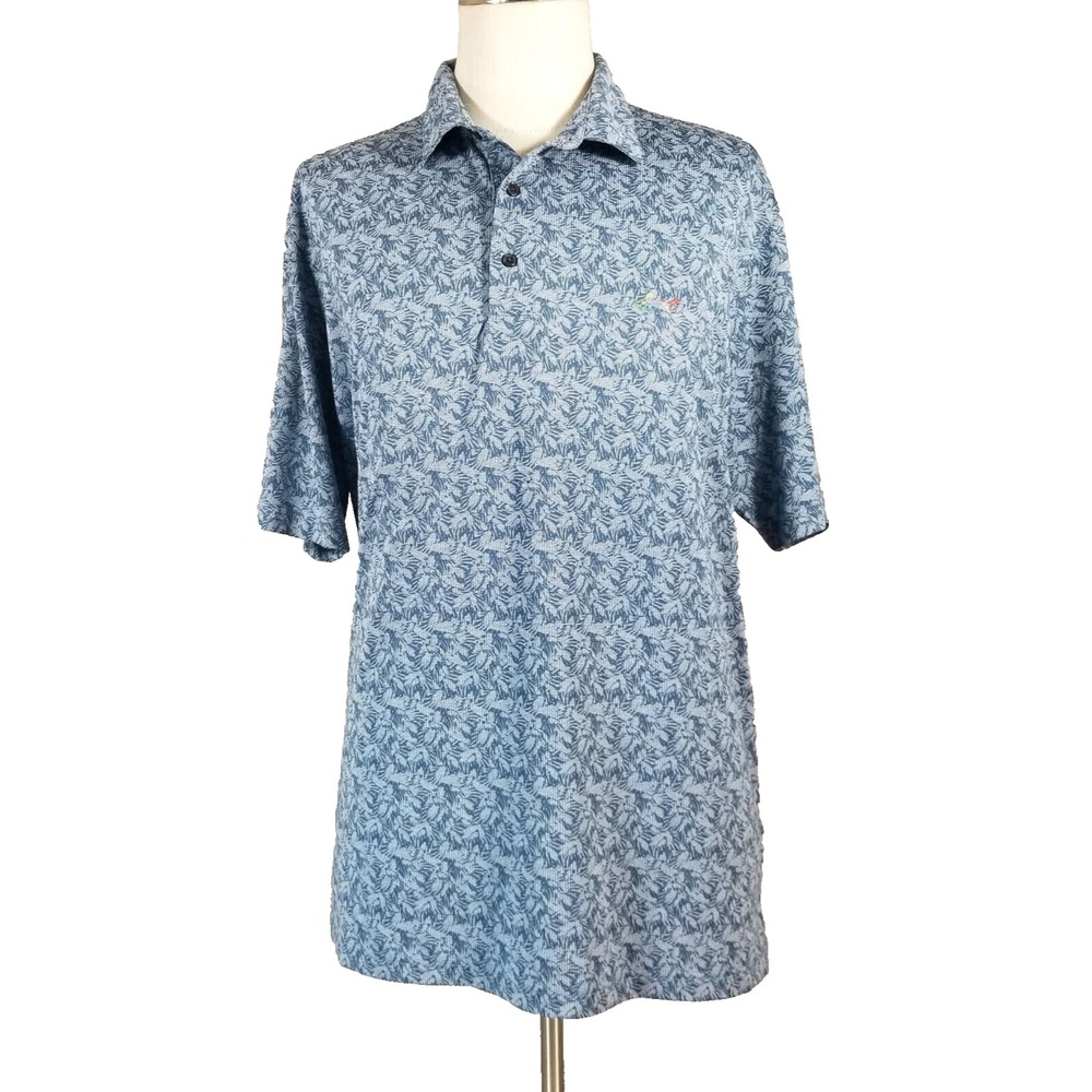 Greg Norman Polo Shirt Men XL Blue Play Dry Floral Flex Stretch Golf Top